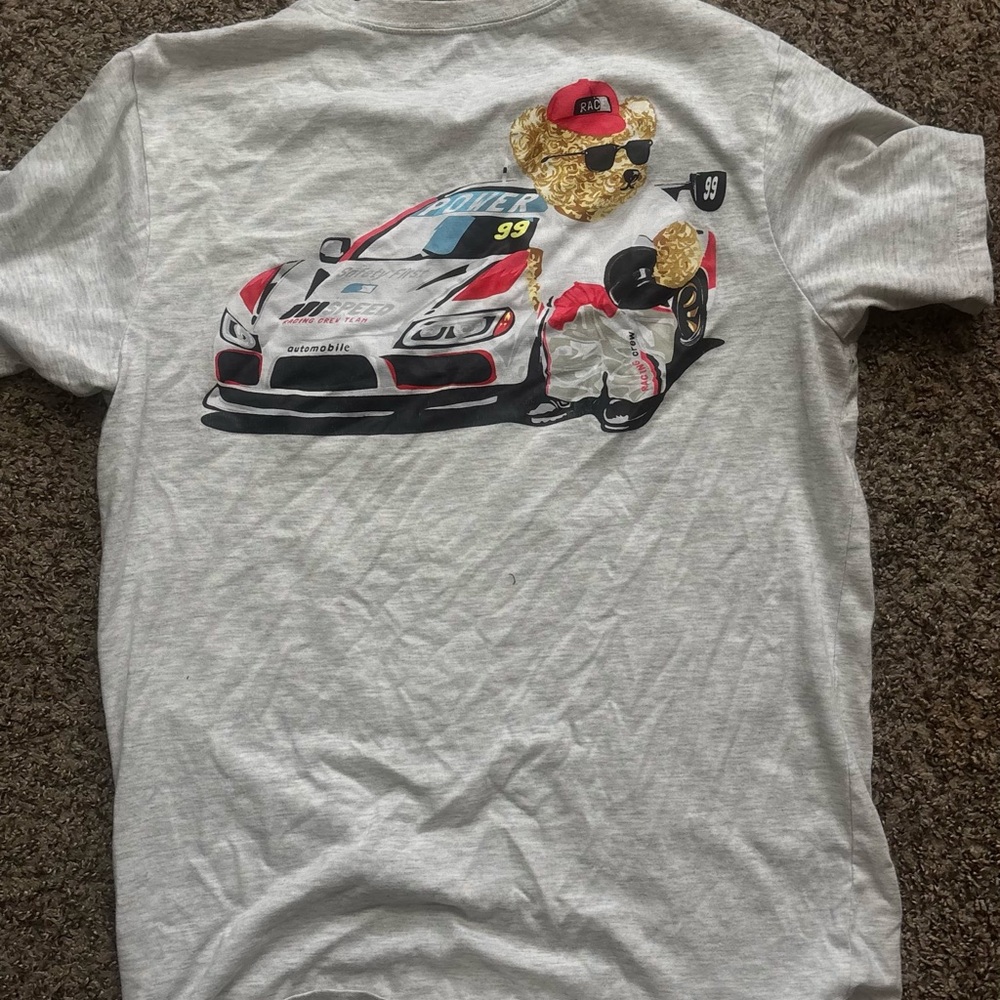 Men's Graphic Tee with Race Car Design - Gray